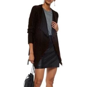 IRO Campi Black Burgundy Red Boucle Tweed Open Draped Jacket 36 S